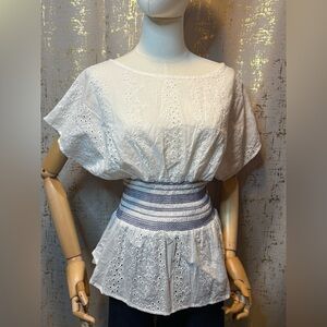 Cliche' White Blouse with Blue Waist Detail